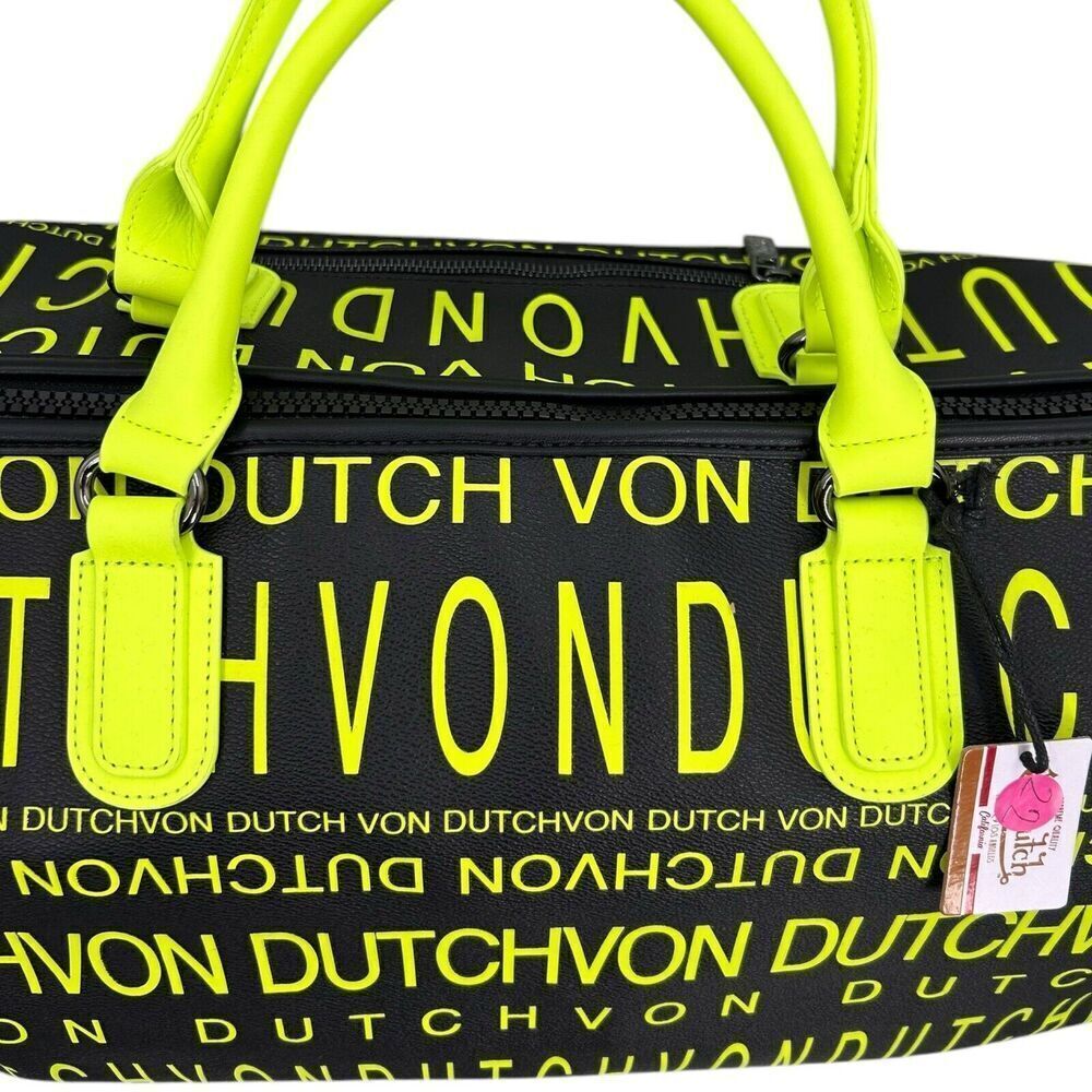 NWT Von Dutch Monogram Black Yellow Overnight Travel Gym Sports Bag - Picture 2 of 14